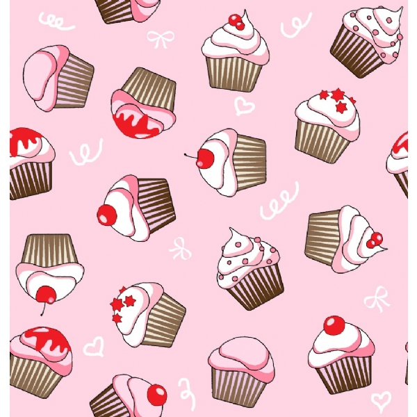 Pembe zeminli cupcake desenli kumaş